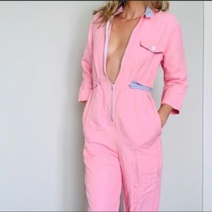 SANDRO sz 4 NWT Pink linen blend zipfront jumpsuit